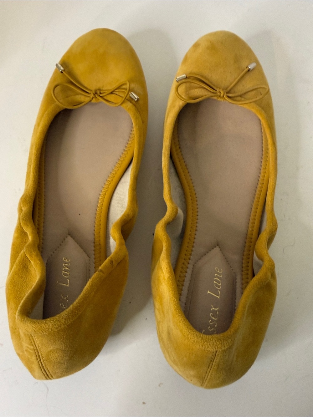 Essex Lane Yellow Suede Bow Ballet Flats
